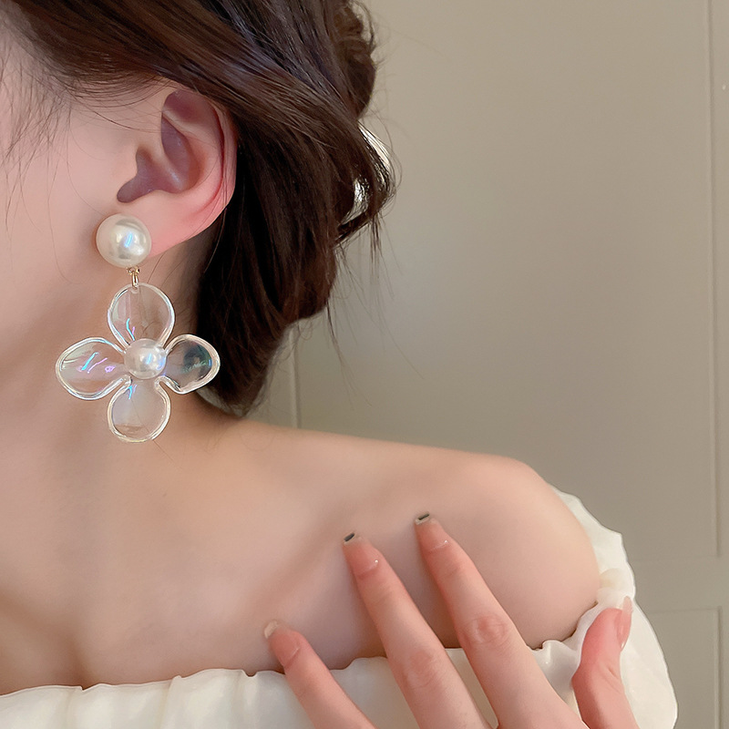 1 Paire Style Coréen Fleur Arylique Perle D'imitation Boucles D'oreilles display picture 1