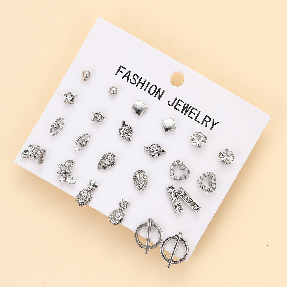 1 Set Simple Style Geometric Plating Inlay Alloy Artificial Pearls Rhinestones Ear Studs display picture 1