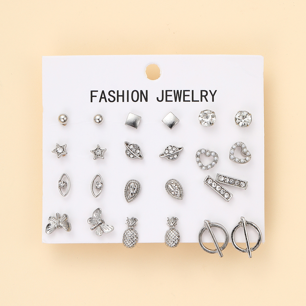1 Set Simple Style Geometric Plating Inlay Alloy Artificial Pearls Rhinestones Ear Studs display picture 5