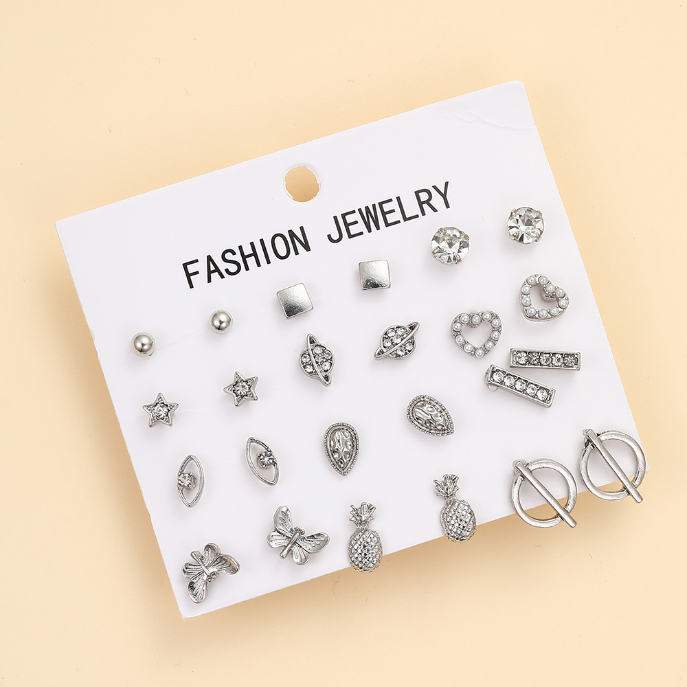 1 Set Simple Style Geometric Plating Inlay Alloy Artificial Pearls Rhinestones Ear Studs display picture 6