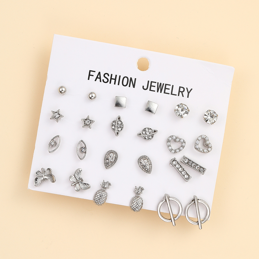 1 Set Simple Style Geometric Plating Inlay Alloy Artificial Pearls Rhinestones Ear Studs display picture 3