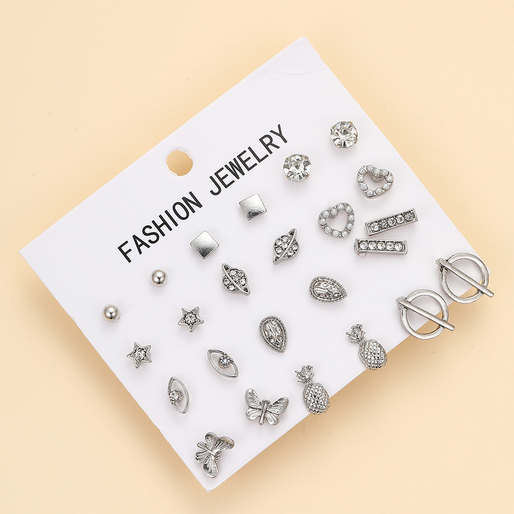 1 Set Simple Style Geometric Plating Inlay Alloy Artificial Pearls Rhinestones Ear Studs display picture 4