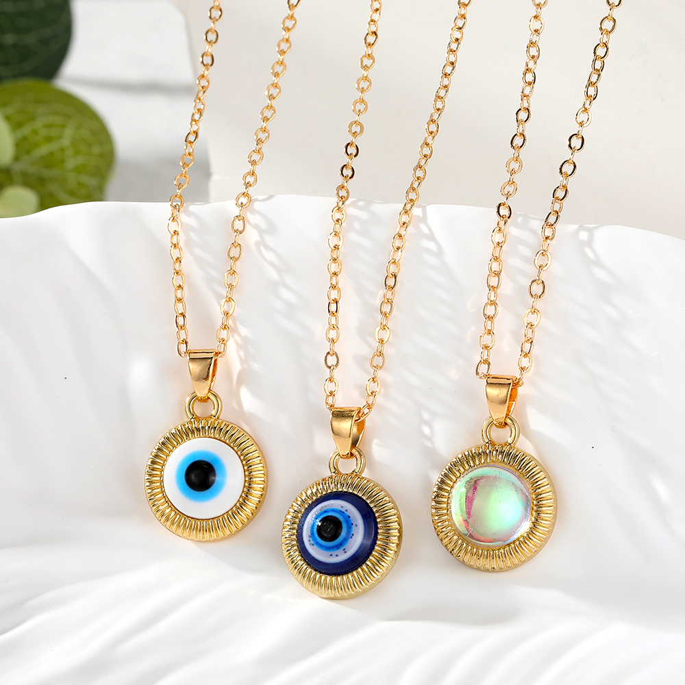 Vintage Style Simple Style Round Devil's Eye Resin Alloy Wholesale Pendant Necklace display picture 4