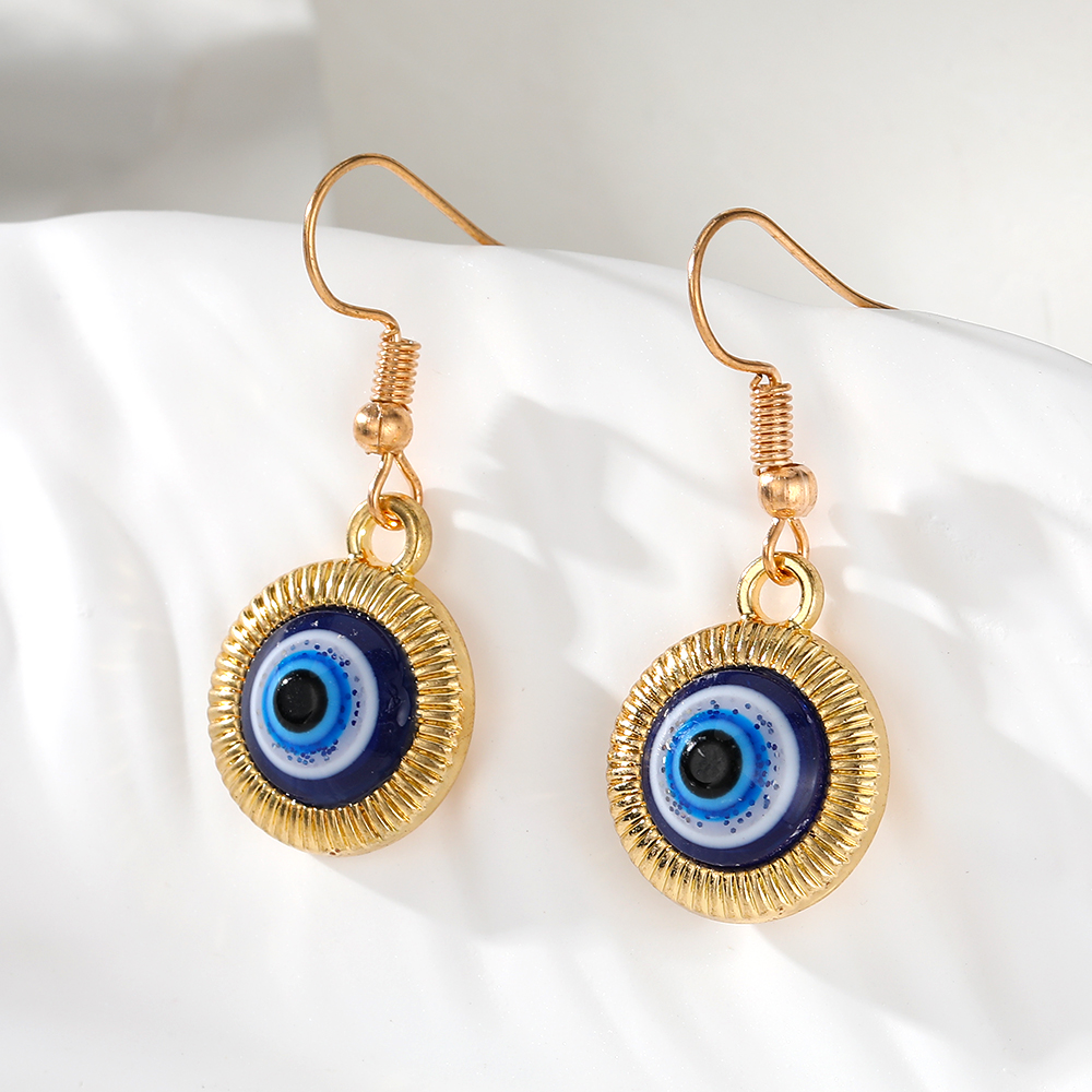 1 Pair Vintage Style Vacation Simple Style Round Devil's Eye Inlay Alloy Resin Drop Earrings display picture 1
