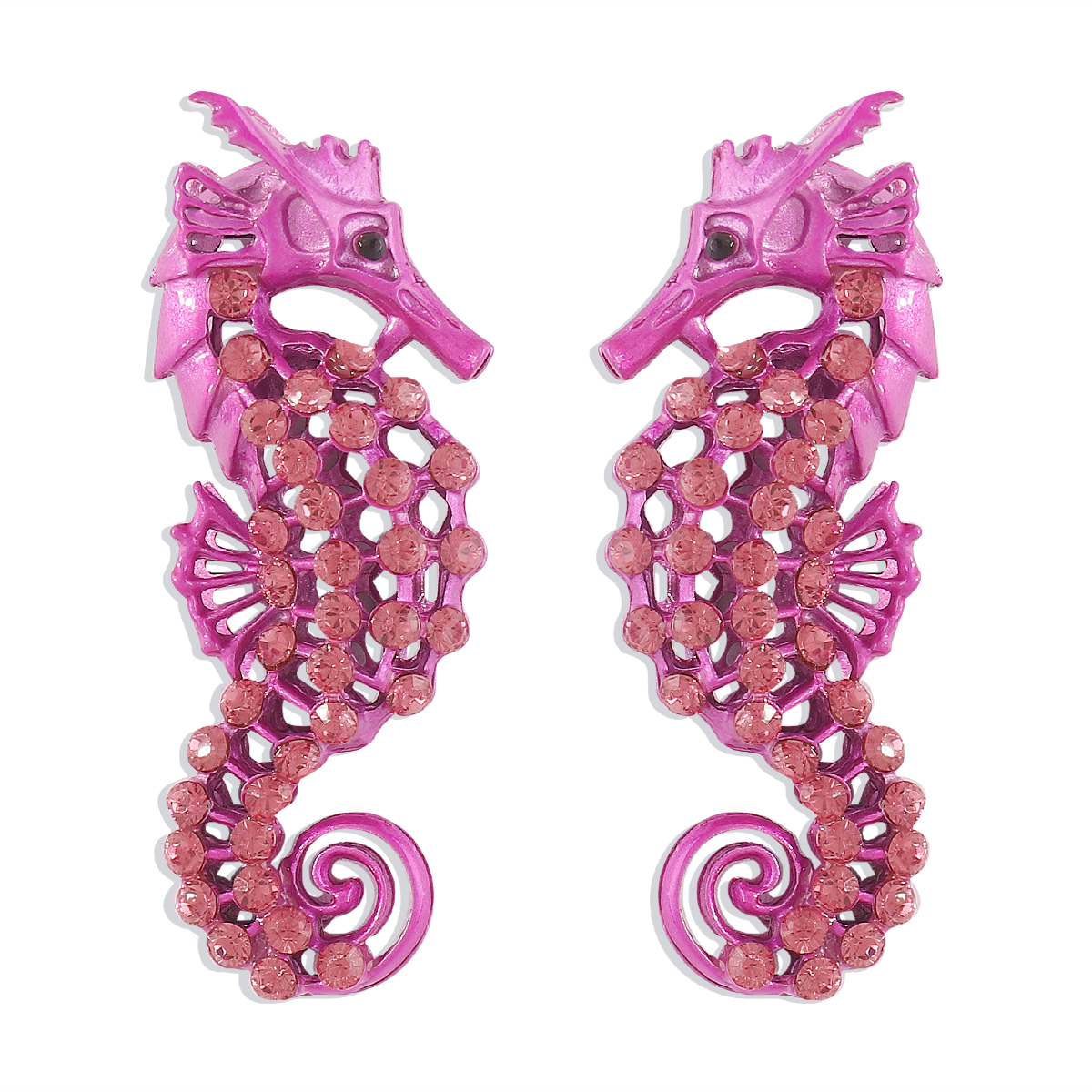 1 Pair Hawaiian Vacation Tropical Hippocampus Three-dimensional Hollow Out Inlay Alloy Rhinestones Ear Studs display picture 10