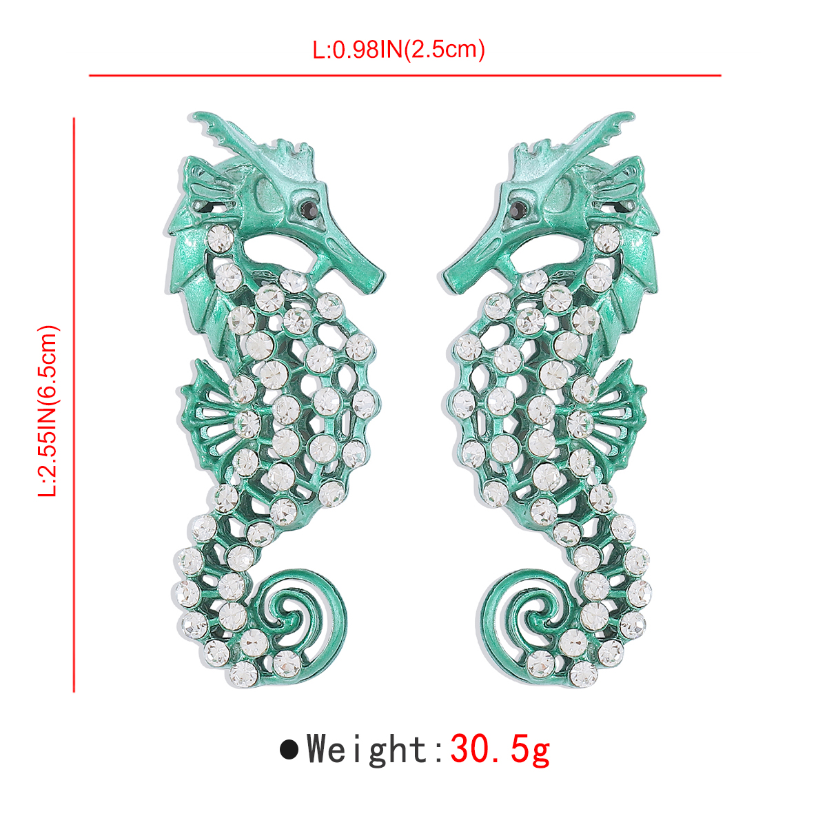 1 Pair Hawaiian Vacation Tropical Hippocampus Three-dimensional Hollow Out Inlay Alloy Rhinestones Ear Studs display picture 9