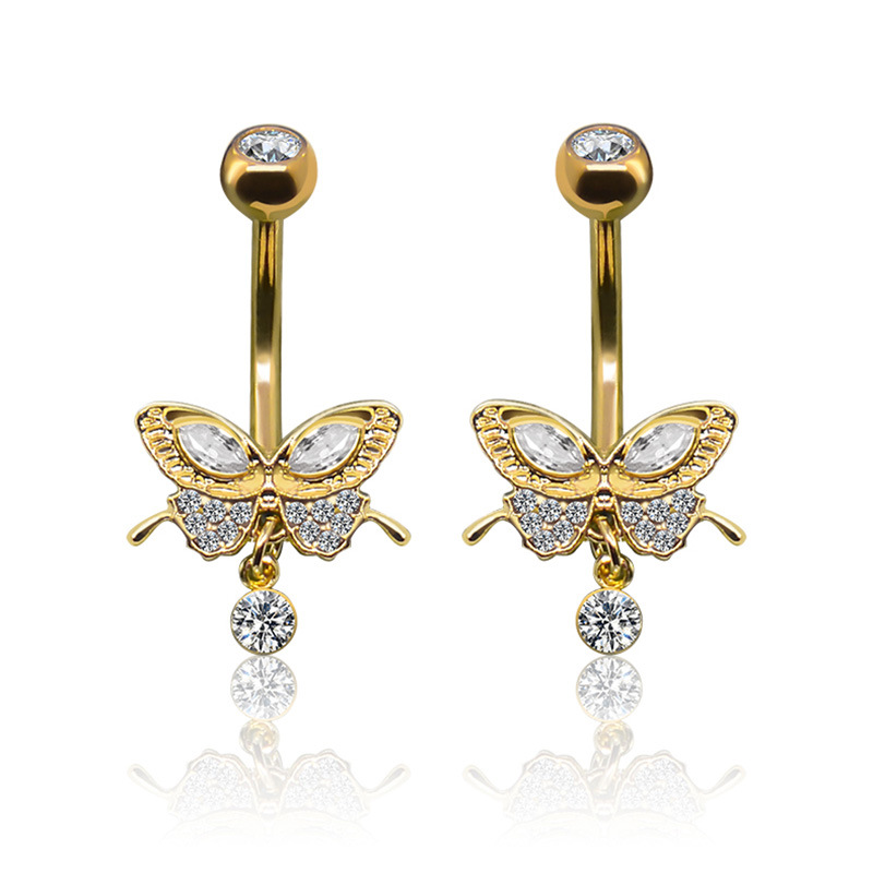 Classic Style Butterfly Stainless Steel Copper Plating Inlay Zircon White Gold Plated Gold Plated Belly Ring display picture 1