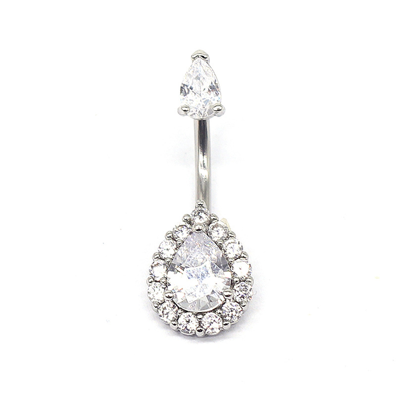 Simple Style Heart Shape Stainless Steel Rhinestone Zircon White Gold Plated Belly Ring display picture 1