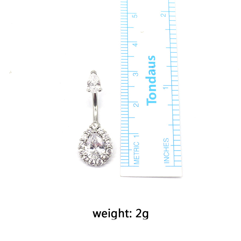 Simple Style Heart Shape Stainless Steel Rhinestone Zircon White Gold Plated Belly Ring display picture 2