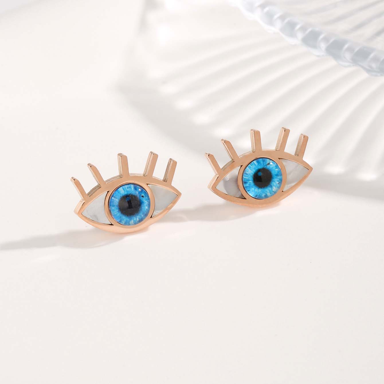 1 Pair Commute Circle Eye Plating Stainless Steel Resin Rose Gold Plated Ear Studs display picture 3