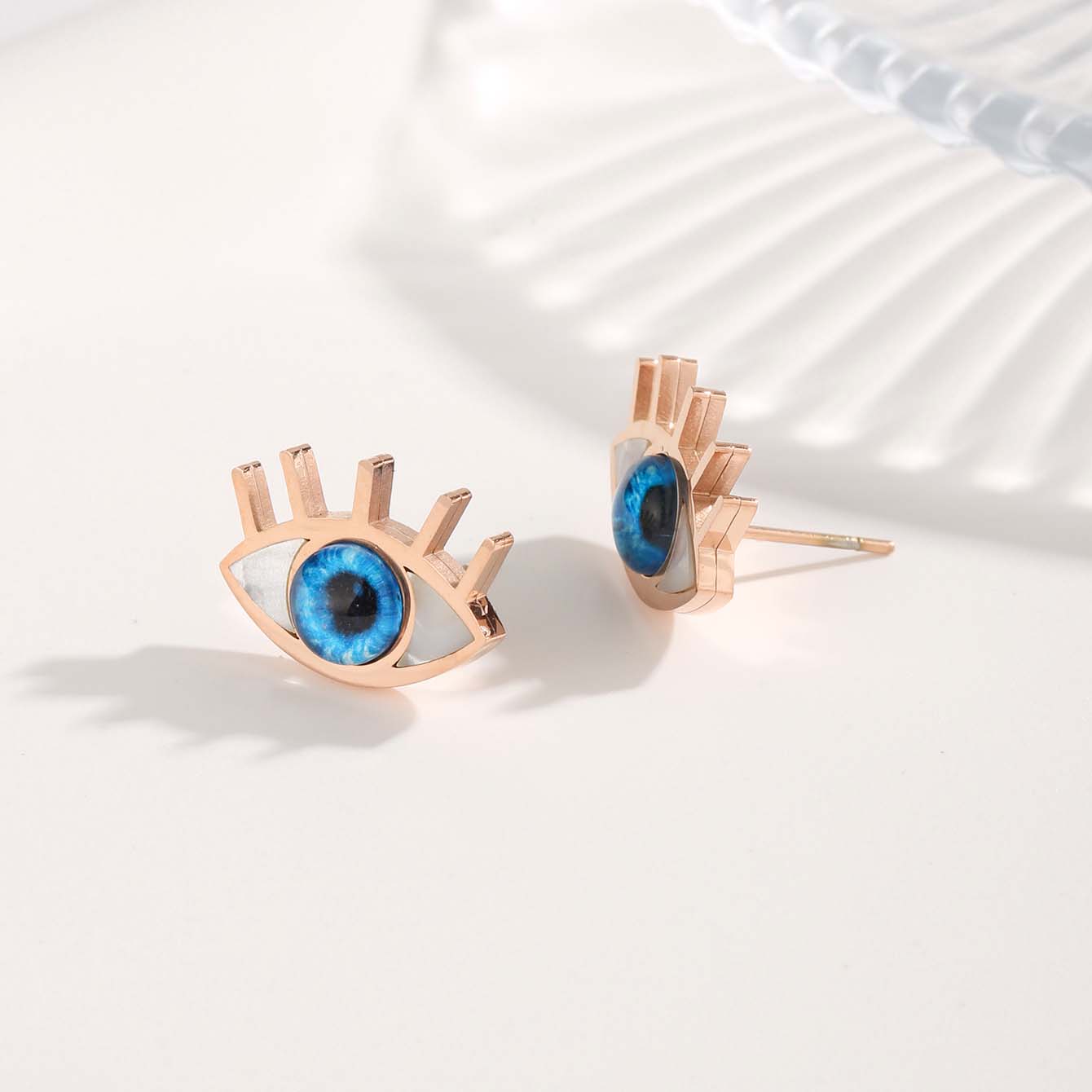 1 Pair Commute Circle Eye Plating Stainless Steel Resin Rose Gold Plated Ear Studs display picture 4