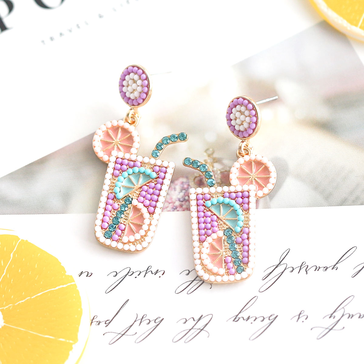 1 Pair Casual Hawaiian Vacation Drink Alloy Seed Bead Drop Earrings display picture 8