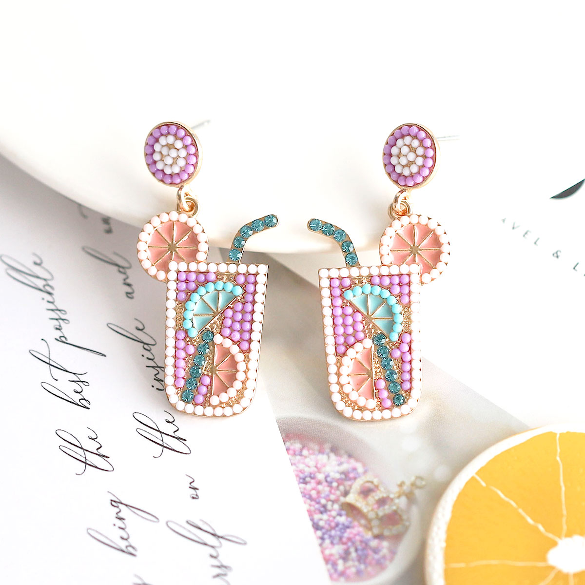 1 Pair Casual Hawaiian Vacation Drink Alloy Seed Bead Drop Earrings display picture 7