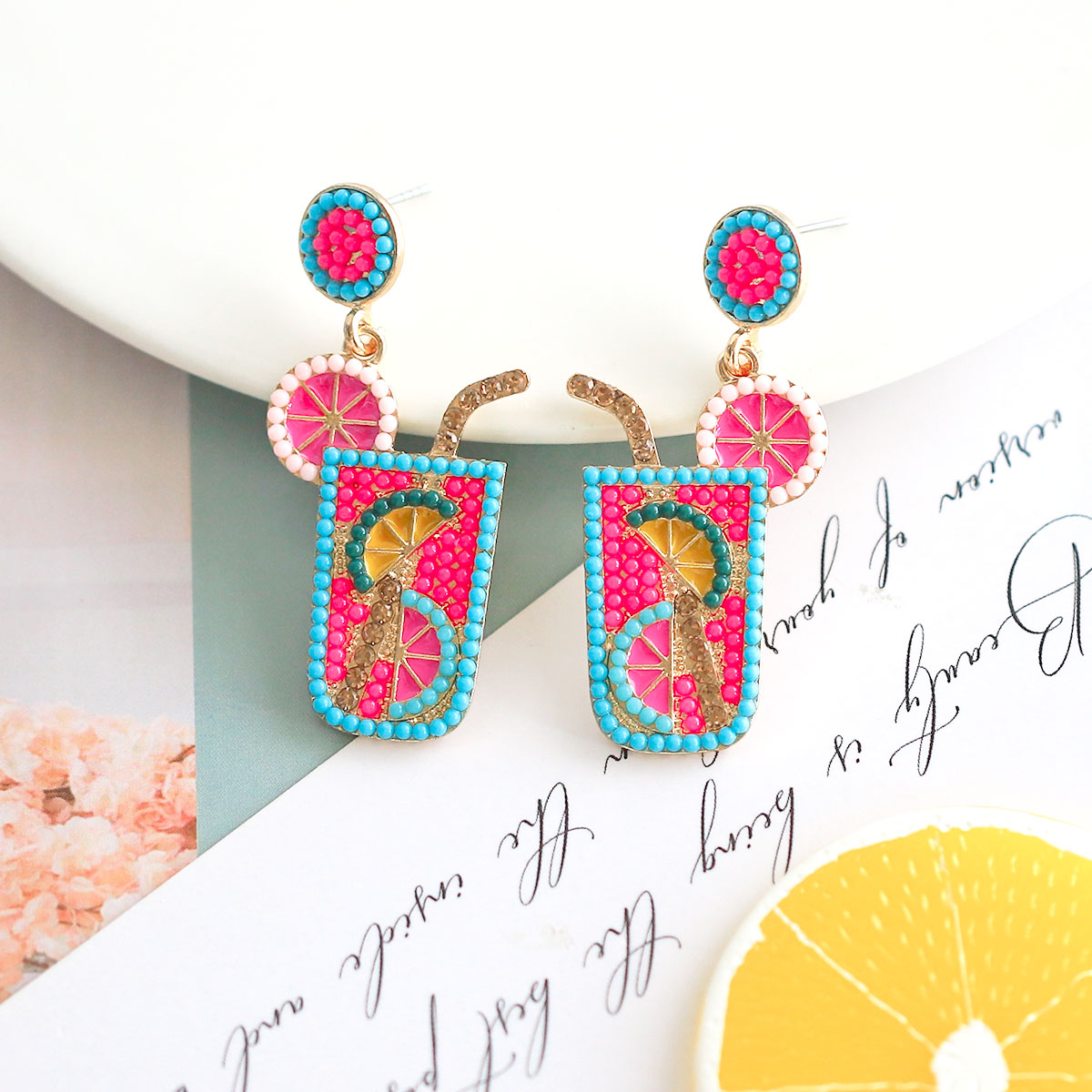 1 Pair Casual Hawaiian Vacation Drink Alloy Seed Bead Drop Earrings display picture 6