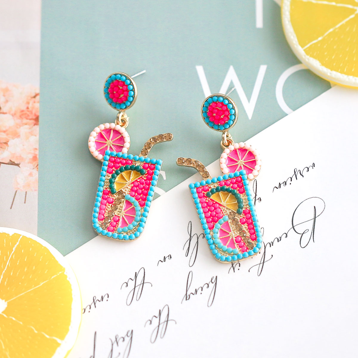 1 Pair Casual Hawaiian Vacation Drink Alloy Seed Bead Drop Earrings display picture 4