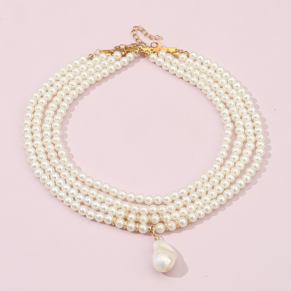 Sweet Solid Color Imitation Pearl Baroque Pearls Wholesale Layered Necklaces display picture 3