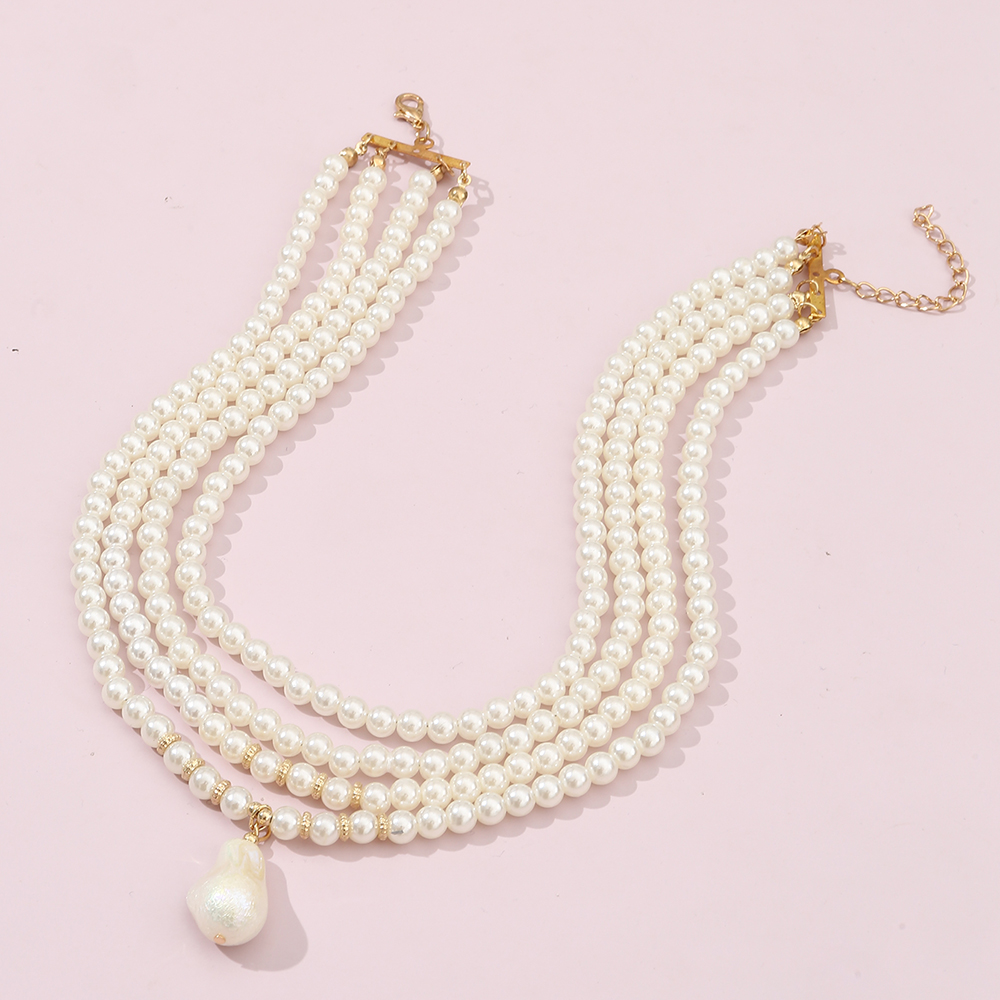 Sucré Couleur Unie Perle D'imitation Perles Baroques De Gros Collier En Couches display picture 5