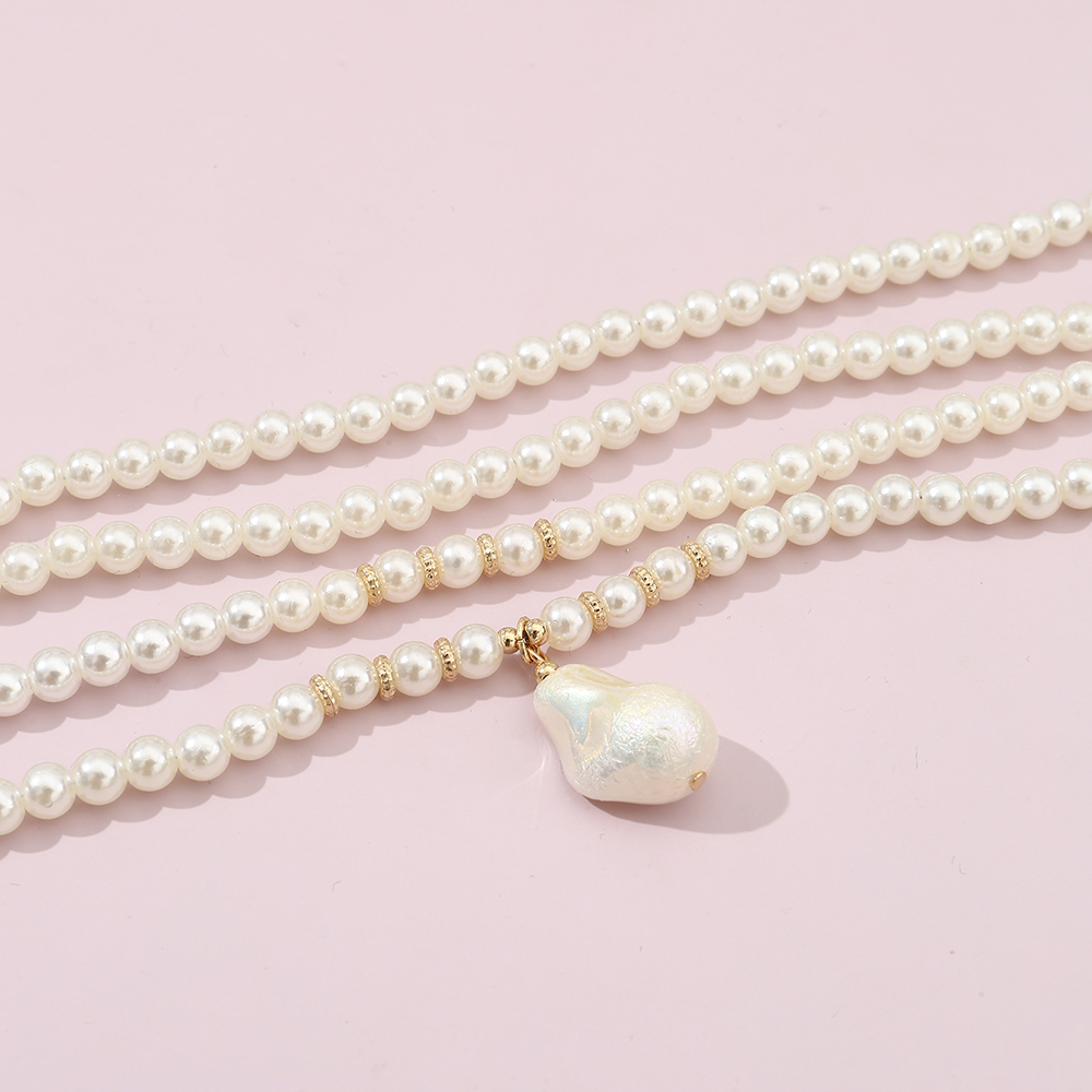 Sweet Solid Color Imitation Pearl Baroque Pearls Wholesale Layered Necklaces display picture 4