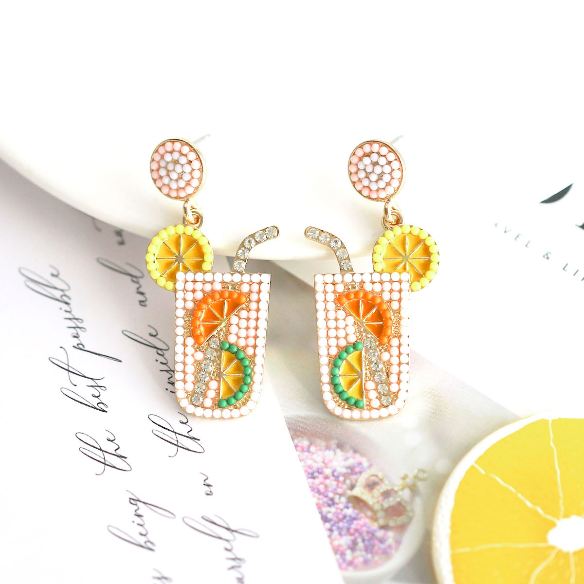 1 Pair Casual Hawaiian Vacation Drink Alloy Seed Bead Drop Earrings display picture 1