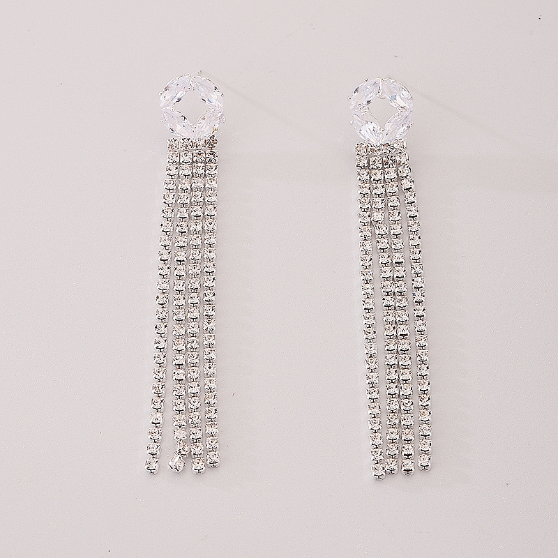 1 Pair Simple Style Tassel Inlay Rhinestone Glass Rhinestones Drop Earrings display picture 1