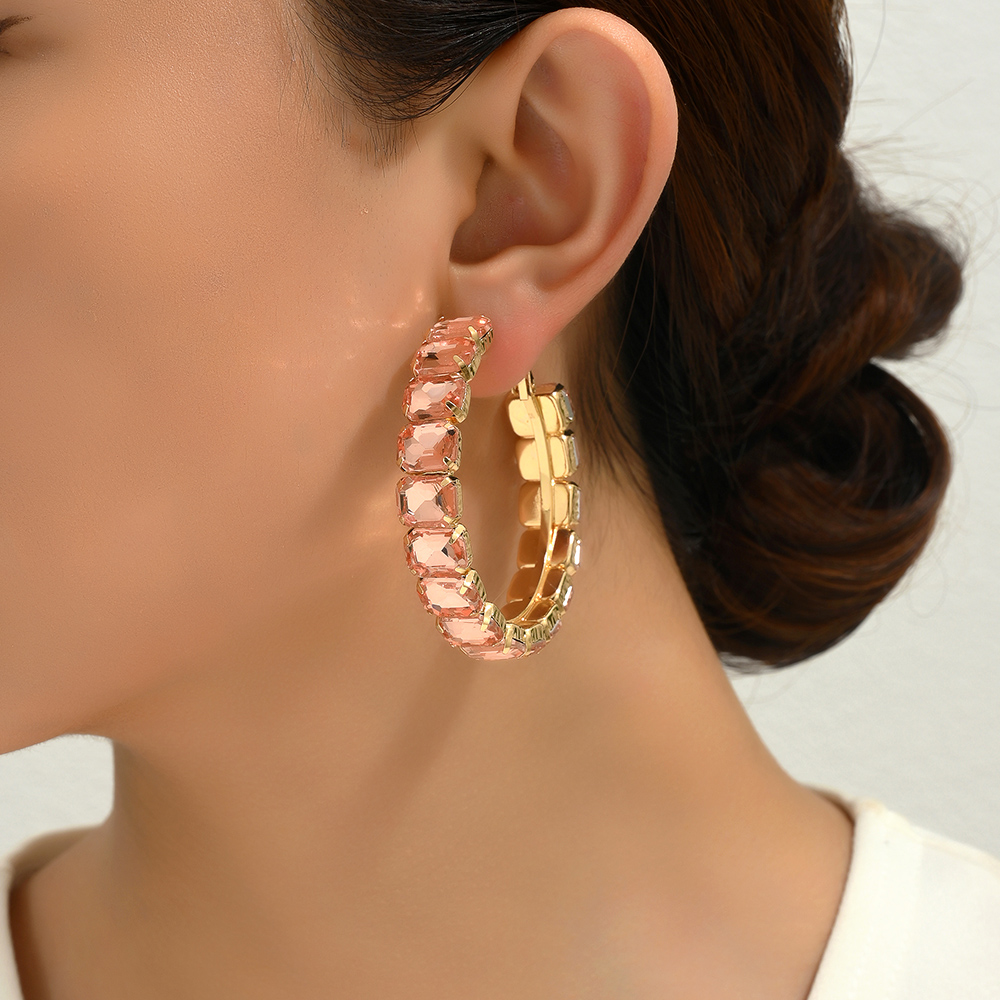 1 Pair Elegant Glam Luxurious Round Inlay Ferroalloy Glass Hoop Earrings display picture 3