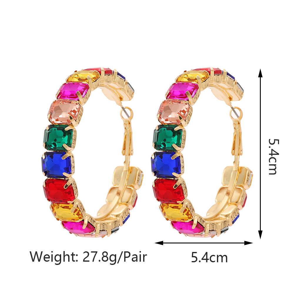 1 Pair Elegant Glam Luxurious Round Inlay Ferroalloy Glass Hoop Earrings display picture 1