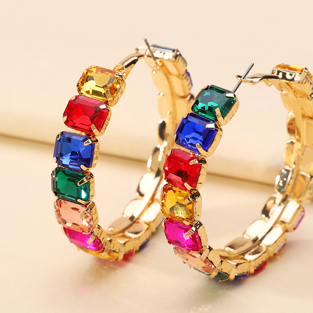 1 Pair Elegant Glam Luxurious Round Inlay Ferroalloy Glass Hoop Earrings display picture 8