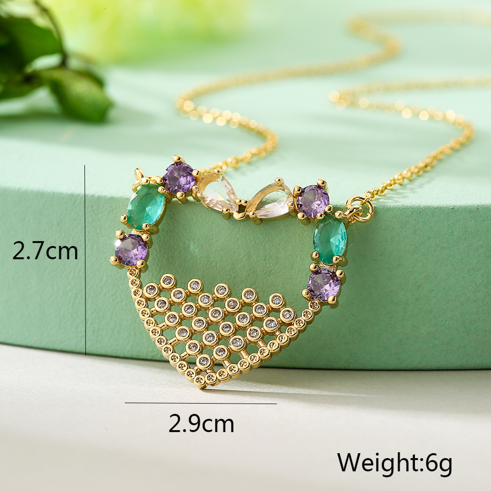 Elegant Simple Style U Shape Heart Shape Copper Plating Inlay Zircon 18k Gold Plated Pendant Necklace display picture 2