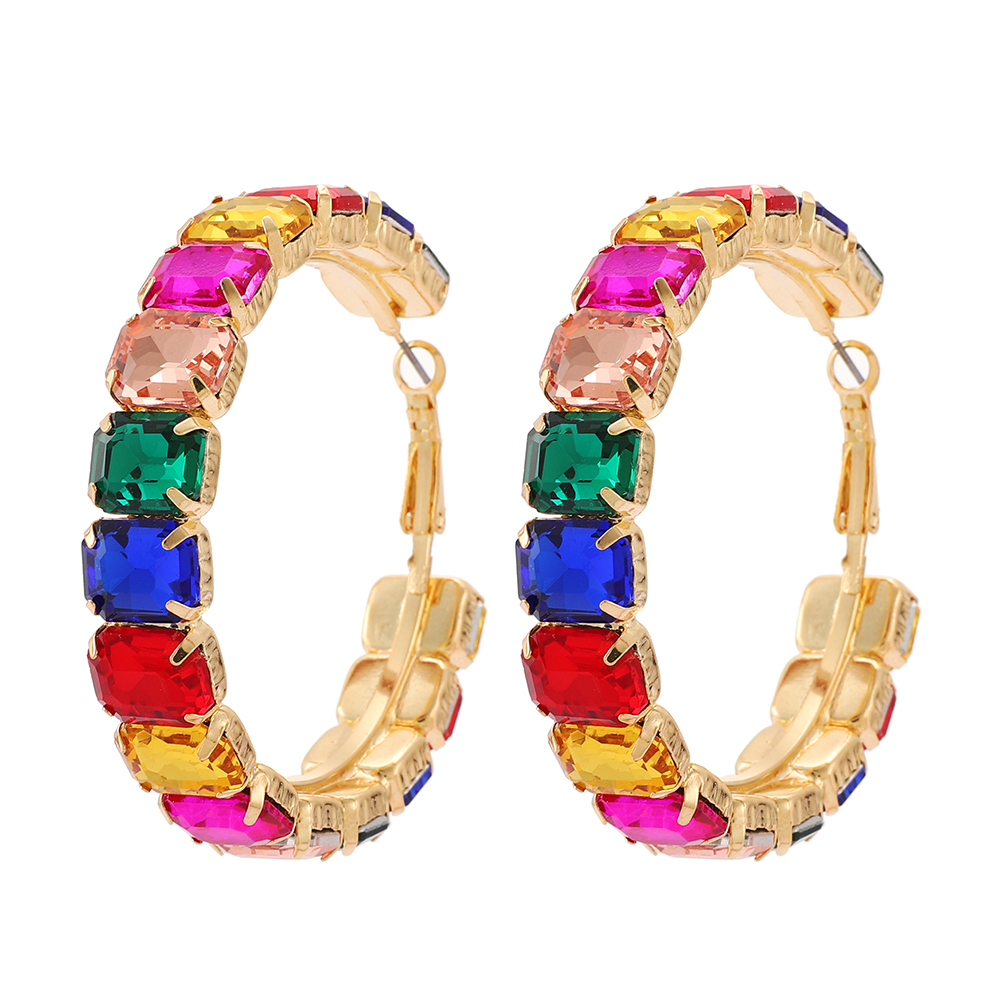 1 Pair Elegant Glam Luxurious Round Inlay Ferroalloy Glass Hoop Earrings display picture 2