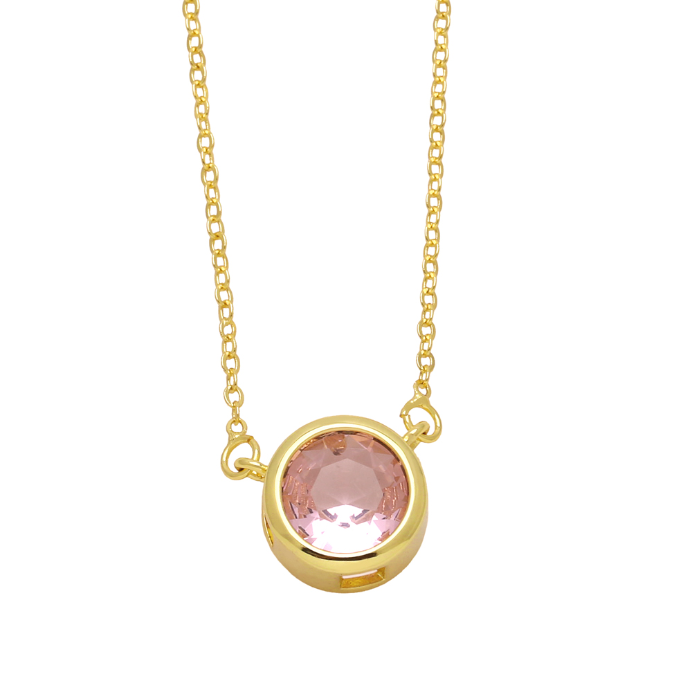 Simple Style Round Copper 18k Gold Plated Zircon Pendant Necklace In Bulk display picture 3