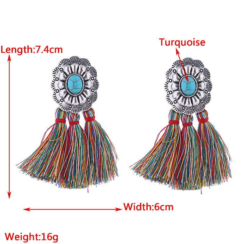 1 Pair Vintage Style Baroque Style Modern Style Tassel Plating Inlay Alloy Turquoise Silver Plated Drop Earrings display picture 1