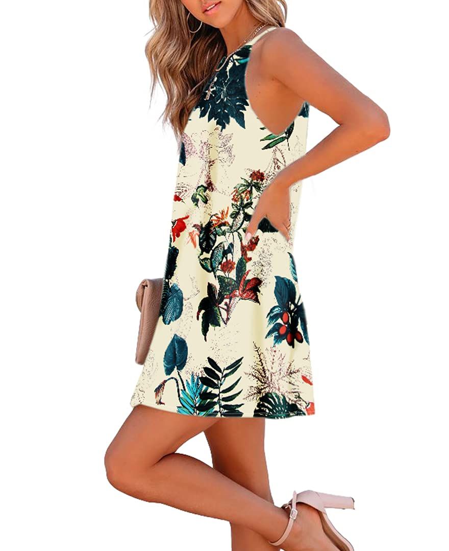 Women's Tank Dress Casual Round Neck Washed Sleeveless Leaf Ditsy Floral Short Mini Dress Daily display picture 3