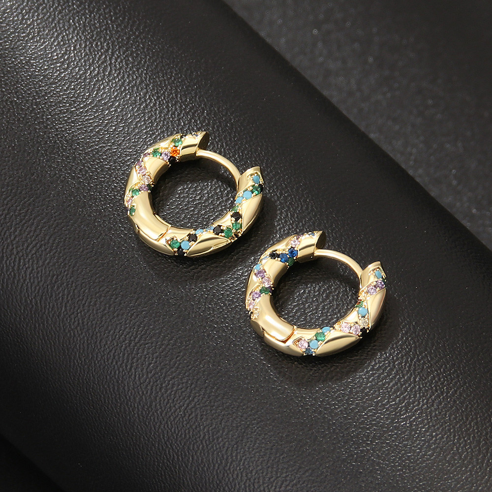 1 Pair French Style Solid Color Plating Inlay Copper Zircon Gold Plated Hoop Earrings display picture 1