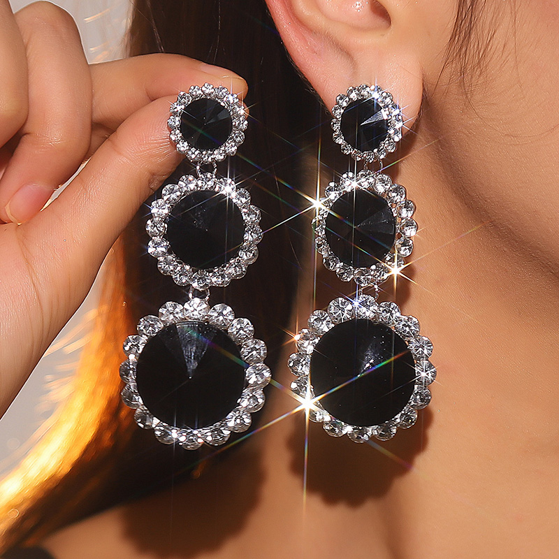 1 Pair Glam Lady Round Inlay Alloy Artificial Diamond Drop Earrings display picture 1