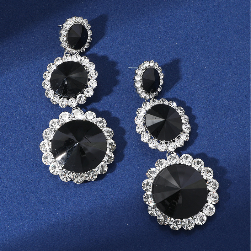 1 Pair Glam Lady Round Inlay Alloy Artificial Diamond Drop Earrings display picture 2