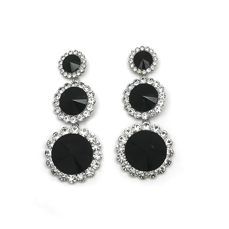 1 Pair Glam Lady Round Inlay Alloy Artificial Diamond Drop Earrings display picture 4