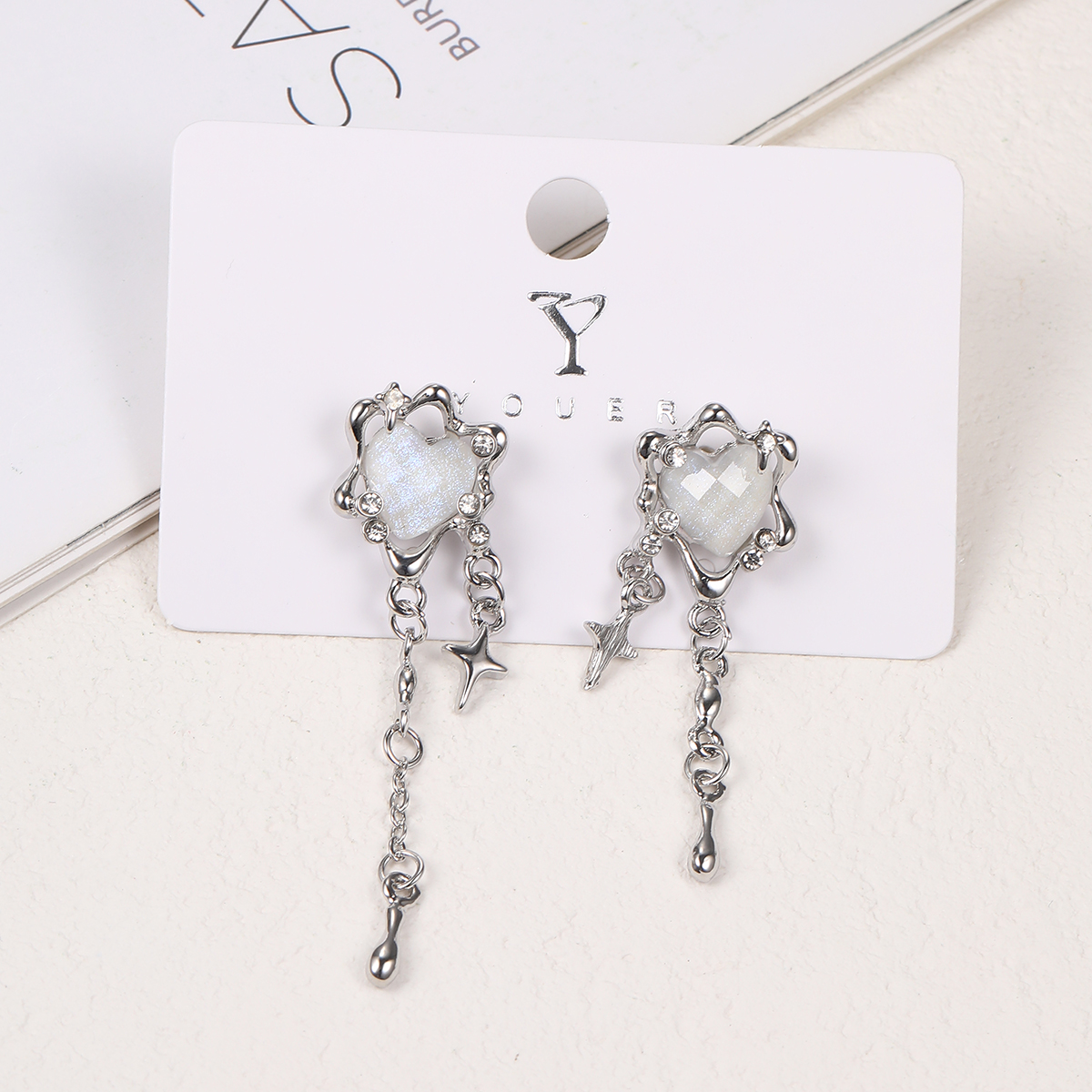 1 Pair Sweet Cool Style Star Heart Shape Inlay Alloy Artificial Crystal Drop Earrings display picture 4