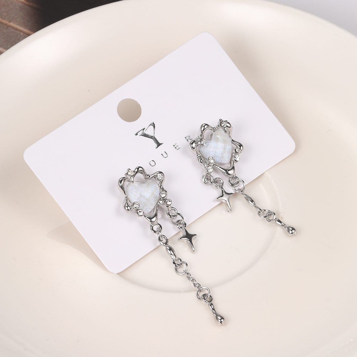1 Pair Sweet Cool Style Star Heart Shape Inlay Alloy Artificial Crystal Drop Earrings display picture 17