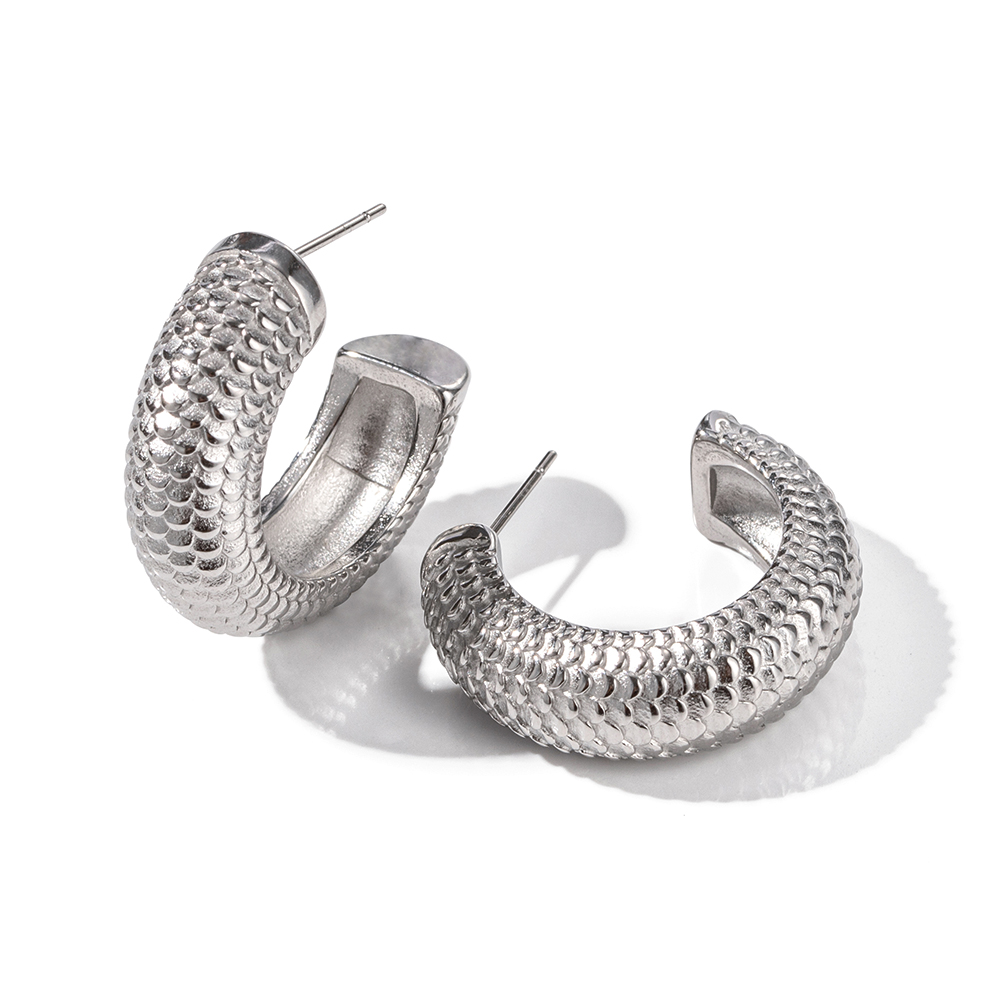 1 Pair Ig Style C Shape Fish Scales Plating Stainless Steel Ear Studs display picture 6