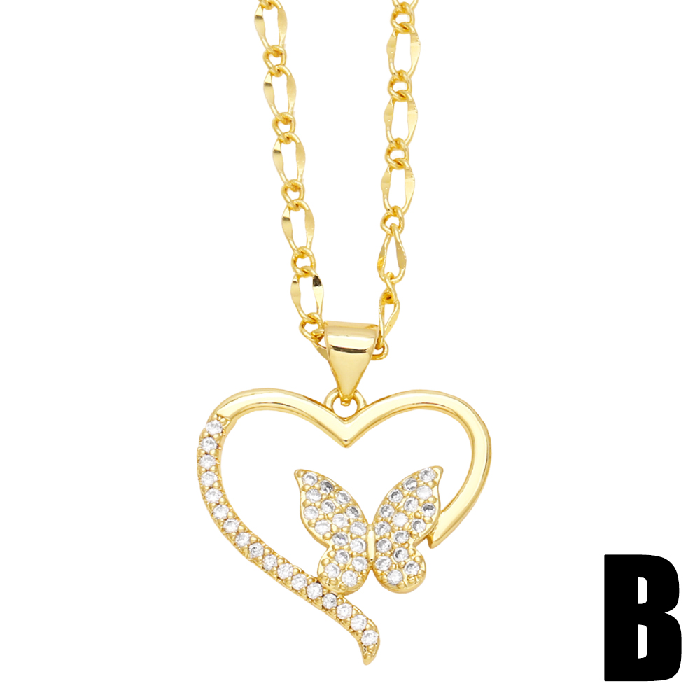Simple Style Pentagram Heart Shape Butterfly Copper Plating Inlay Zircon 18k Gold Plated Pendant Necklace display picture 4