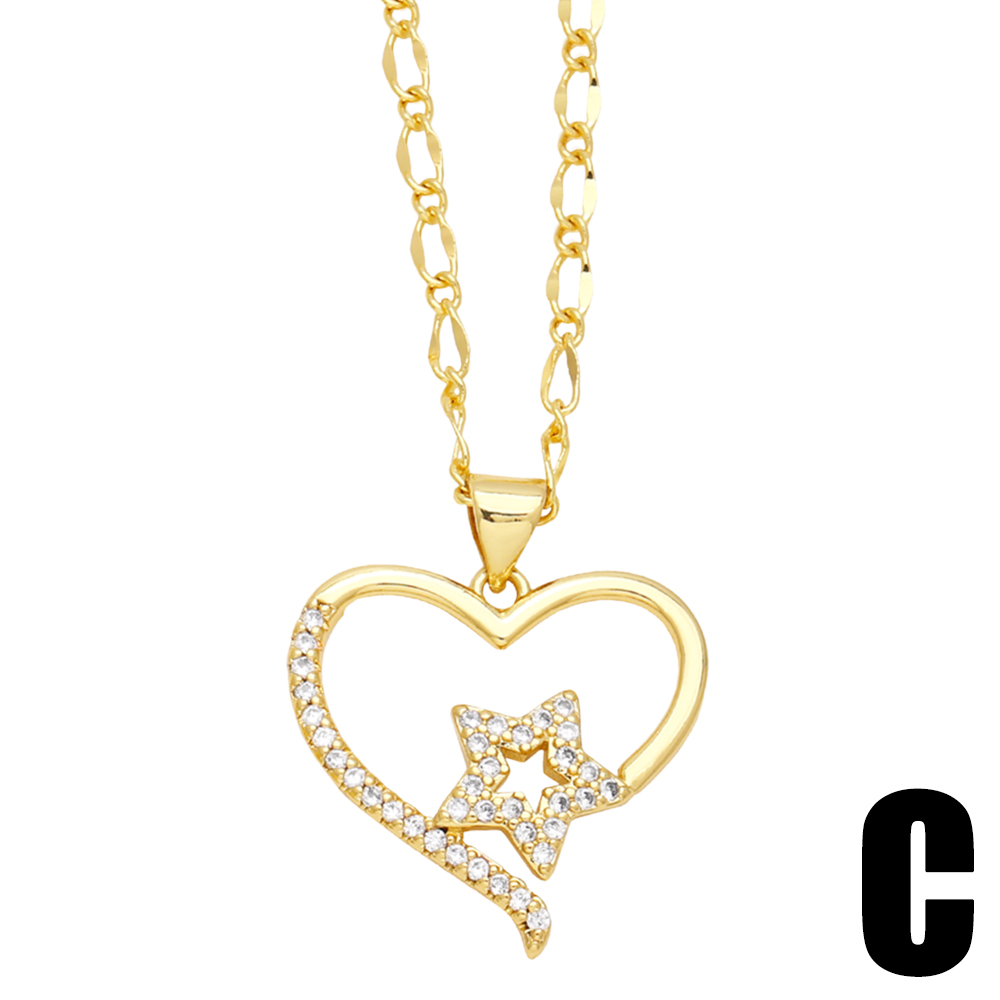 Einfacher Stil Pentagramm Herzform Schmetterling Kupfer Überzug Inlay Zirkon 18 Karat Vergoldet Halskette Mit Anhänger display picture 5
