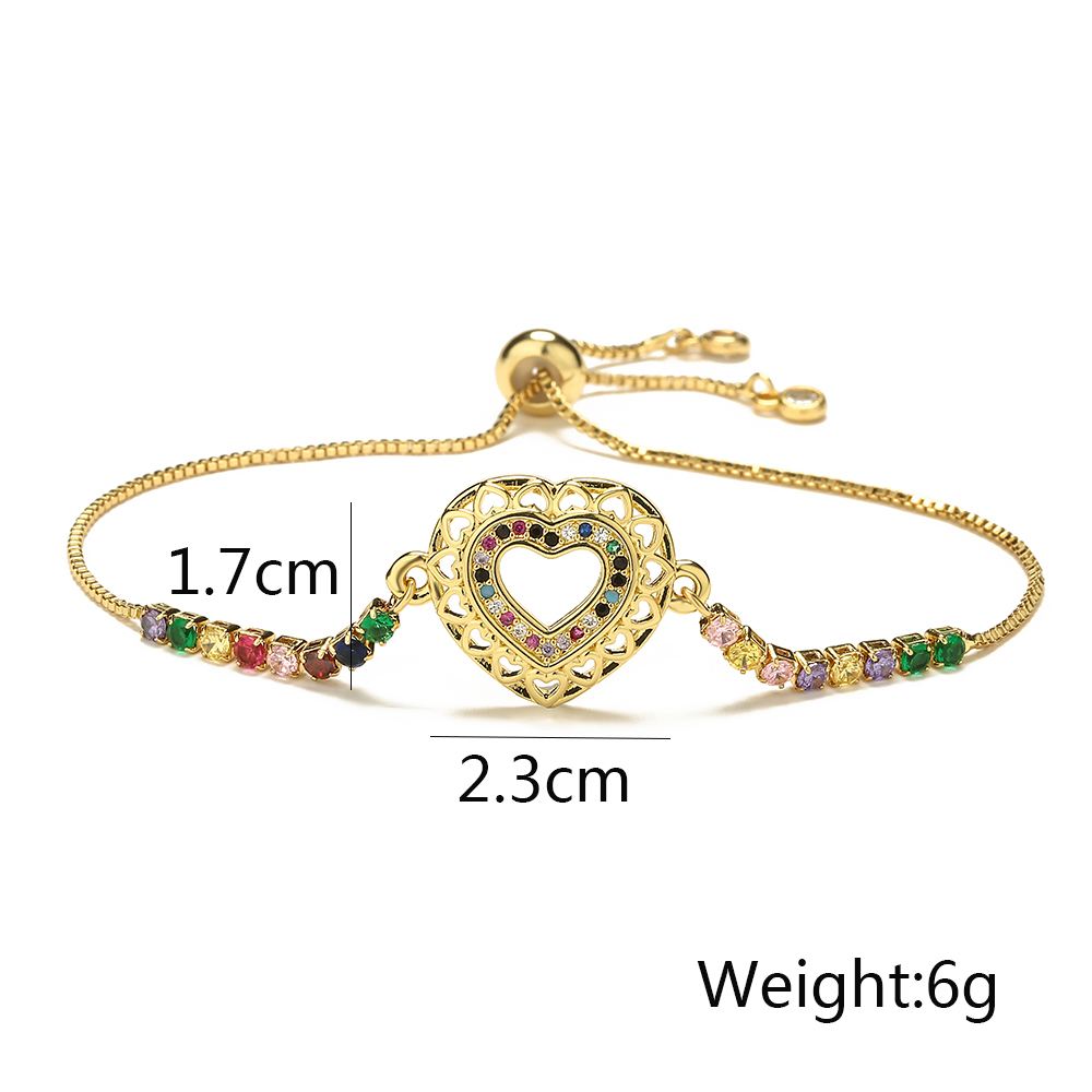 Retro Heart Shape Copper Plating Hollow Out Zircon 18k Gold Plated Bracelets display picture 1