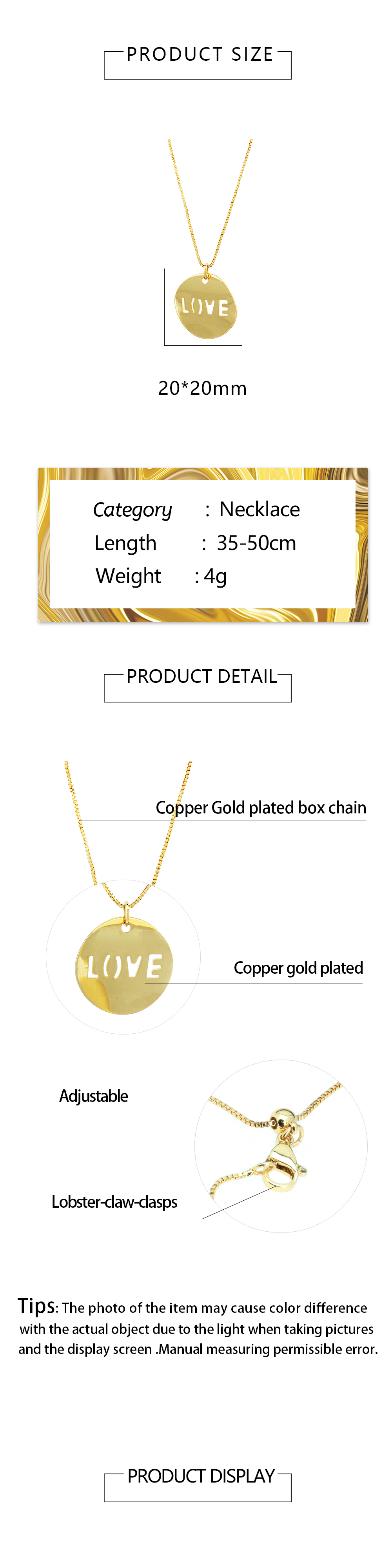 Ig Style Love Circle Copper 18k Gold Plated Necklace In Bulk display picture 1