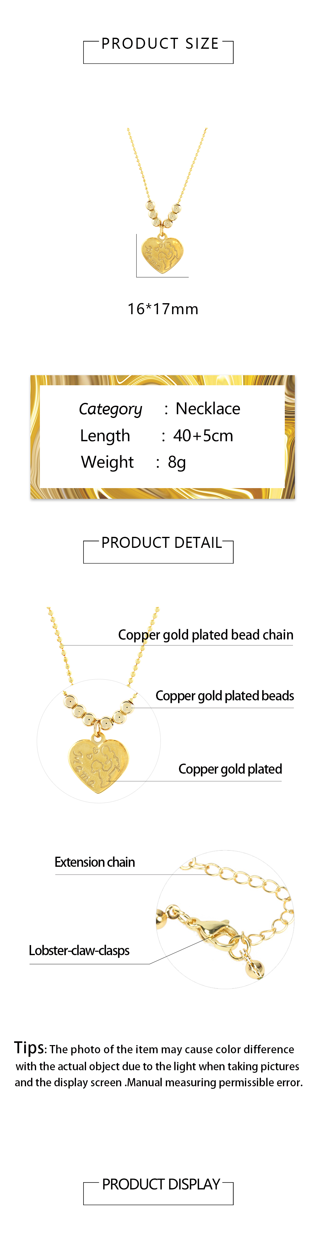 Elegant Heart Shape Copper Beaded Plating 18k Gold Plated Pendant Necklace display picture 1