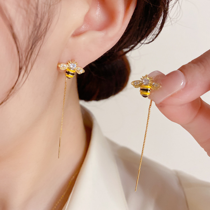 1 Pair Cute Bee Plating Inlay Copper Zircon Gold Plated Earrings display picture 2