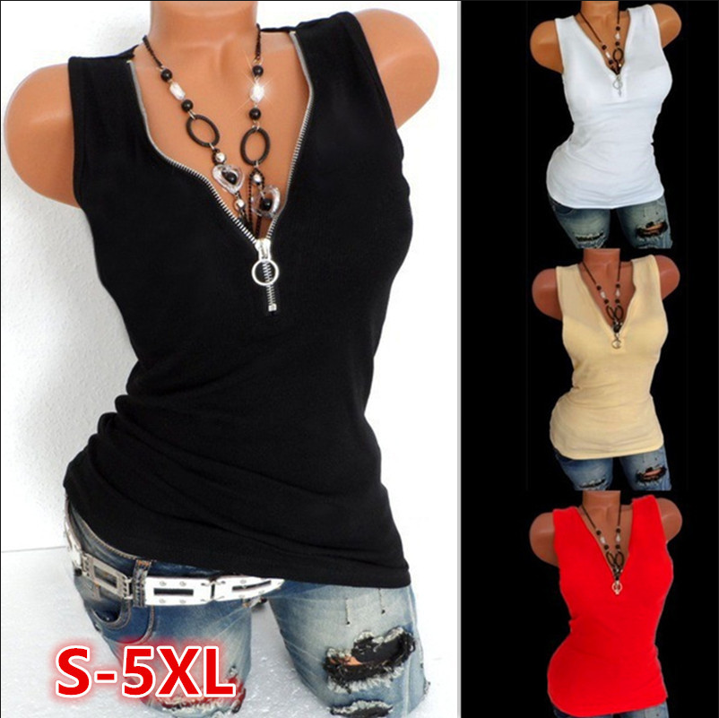Women's Vest Sleeveless Tank Tops Zipper Casual Solid Color display picture 2