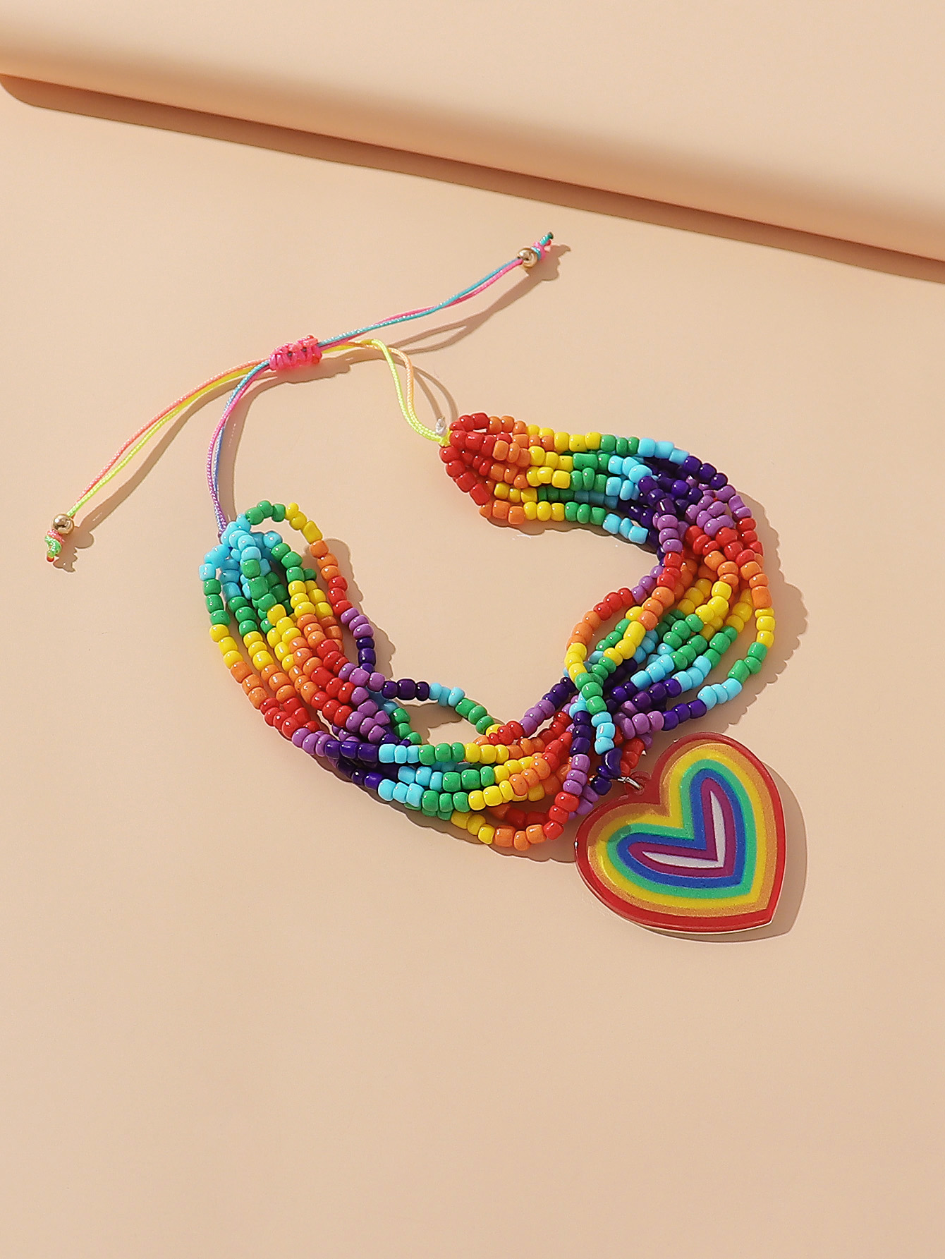 Cute Beach Sweet Heart Shape Plastic Beaded Drawstring Women's Drawstring Bracelets display picture 3