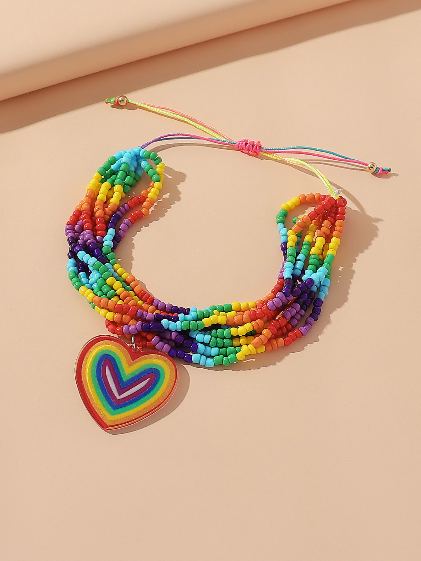 Cute Beach Sweet Heart Shape Plastic Beaded Drawstring Women's Drawstring Bracelets display picture 1