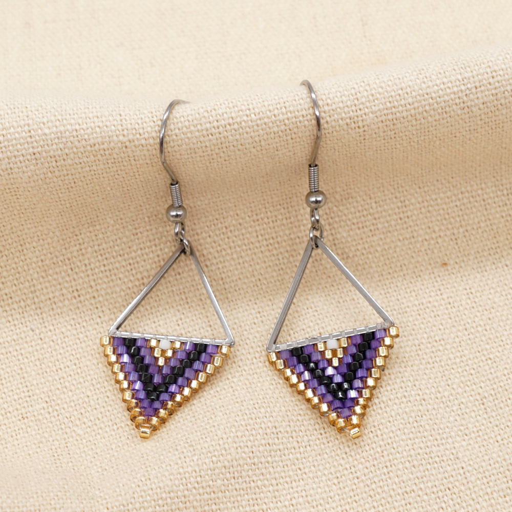 1 Pair Casual Simple Style Triangle Rhombus Beaded Braid Stainless Steel Glass Drop Earrings display picture 15