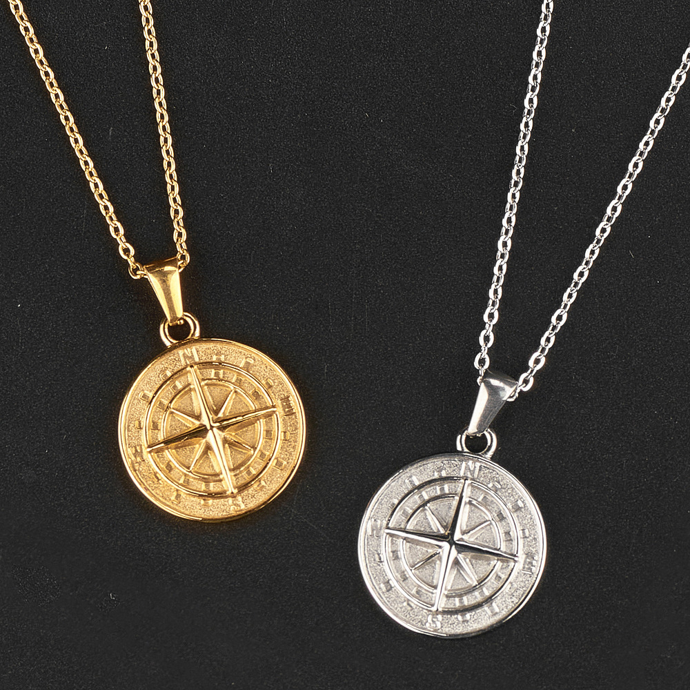 201 Stainless Steel 304 Stainless Steel Gold Plated Casual Hip-Hop Classic Style Plating Compass Pendant Necklace display picture 8
